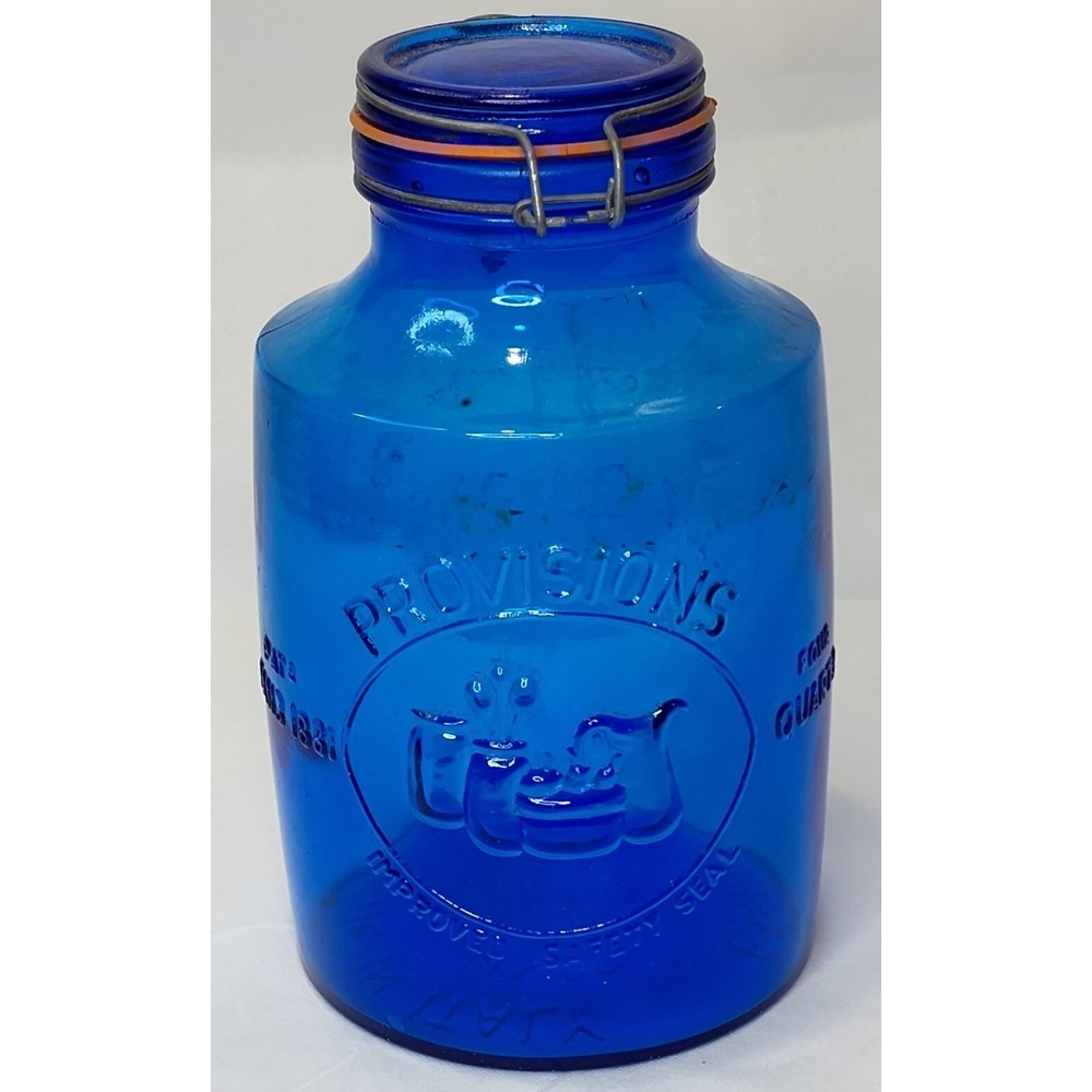 1969 Blue Glass Canister 4QT Aunt Mary's Italy 14X8-in Antq VTG B46.5GA1510